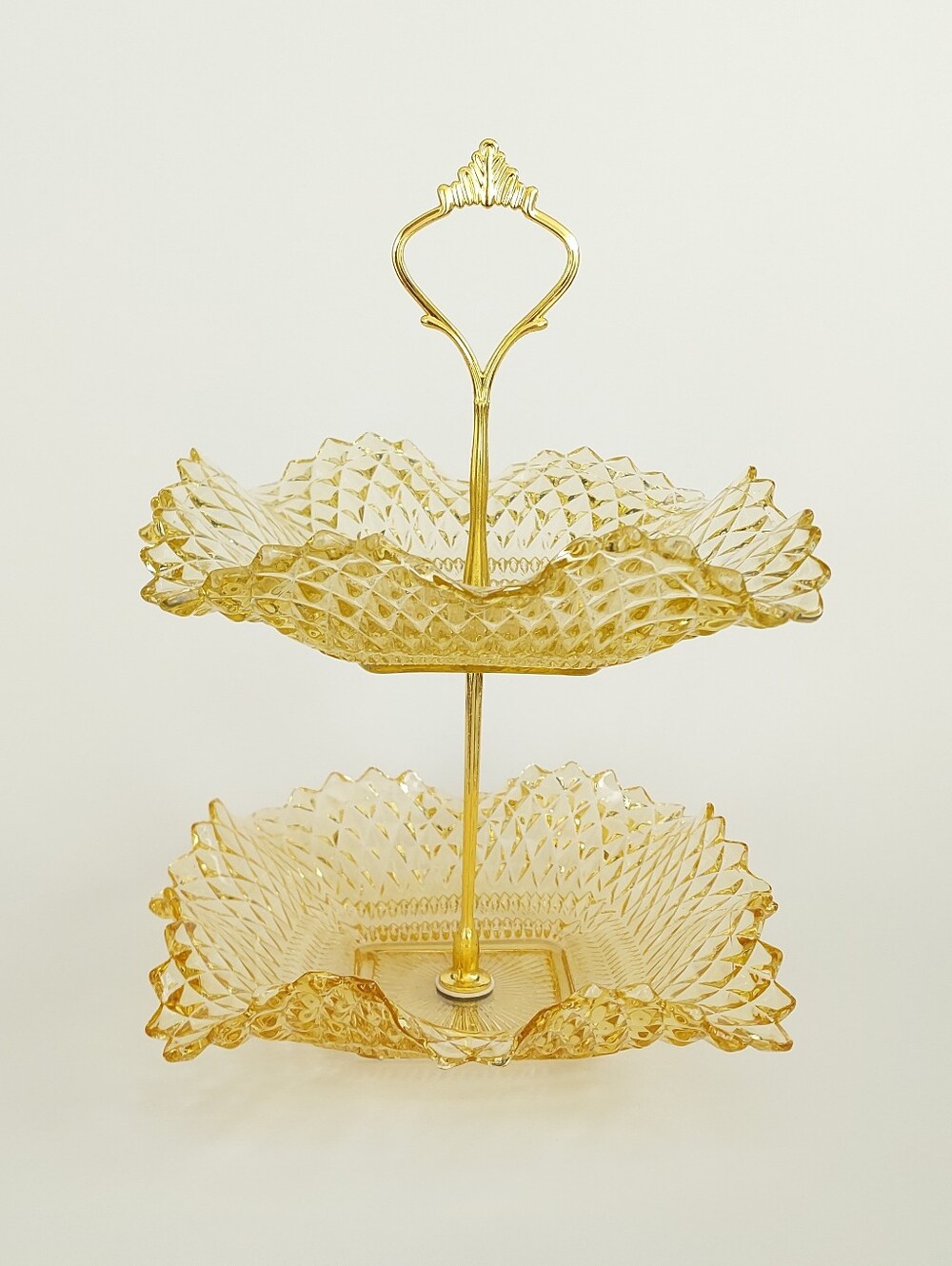 Handmade Federal Glass Amber 2-Tier Serving & Vanity Stand